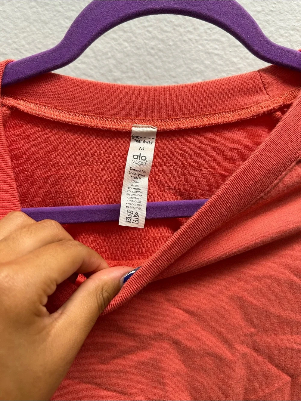 ALO Yoga Coral Cropped Long-Sleeve Pullover